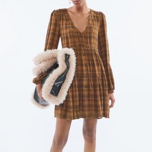 UO Plaid Long Sleeve Babydoll Dress